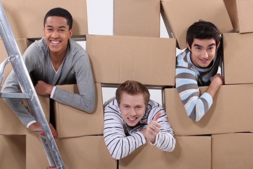 Moving team loading boxes and household items into a van